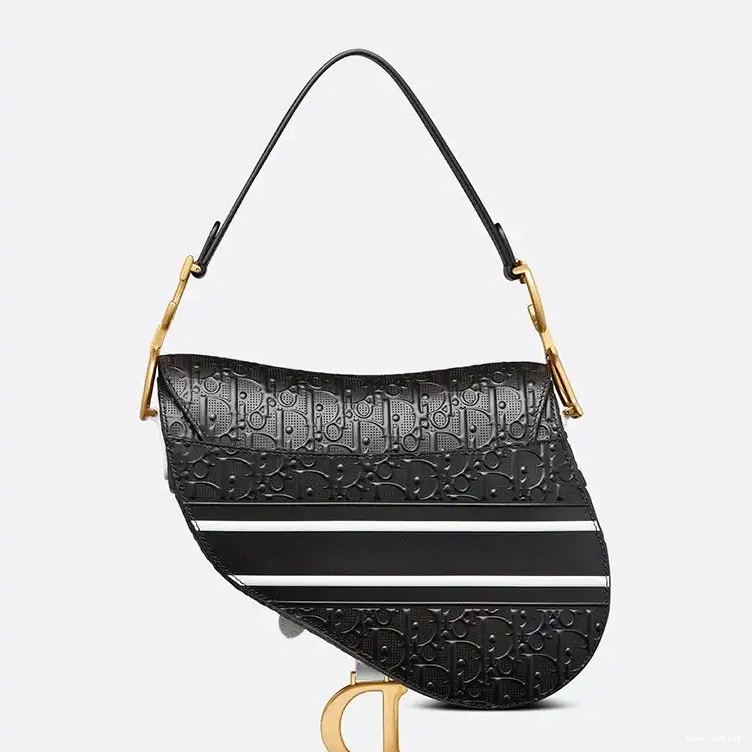 Dior Factory Outlet Saddle Oblique Black Embossed Calfskin Christian White Bag Dior 0502